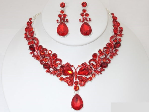 SILVER RED STONES NECKLACE SET ( 20060 SRD ) – Ohmyjewelry.com