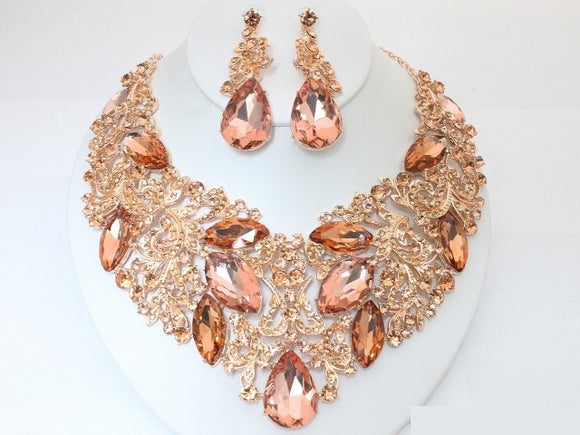 MARQUISE TEARDROP STONE NECKLACE SET ( 20074 RGPEA )