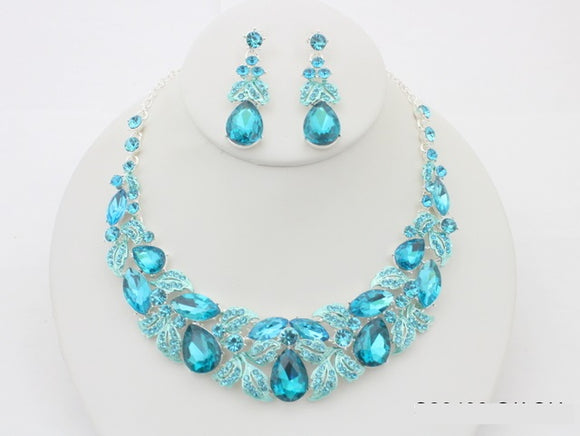 Silver Aqua Necklace Set ( 20493 SAQU )