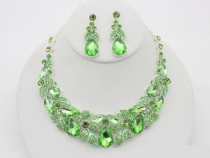 Silver Lime Green Necklace Set ( 20493 SLGR )
