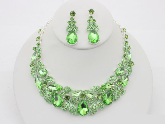 Silver Lime Green Necklace Set ( 20493 SLGR )
