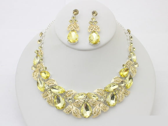 Silver Yellow Necklace Set ( 20493 SJON )