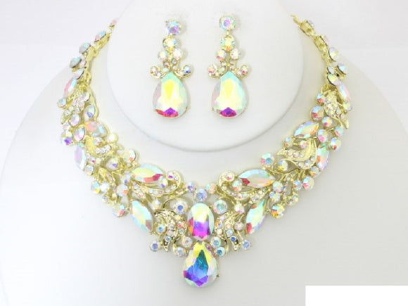 CLUSTER TEARDROP NECKLACE SET ( 20494 GAB )