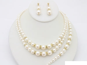 PEARL NECKLACE SET MATCHING BRACELET ( 20616 GCR )