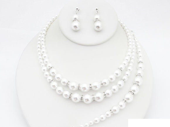 PEARL NECKLACE SET MATCHING BRACELET ( 20616 SWH )