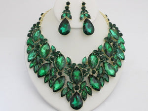 GOLD EMERALD GREEN NECKLACE SET ( 20625 GEME )