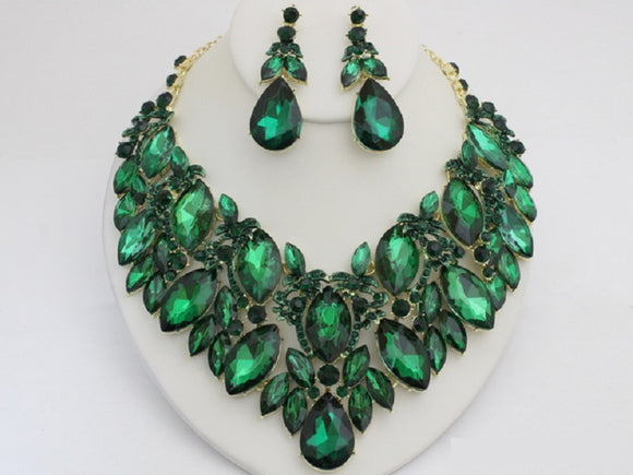 GOLD EMERALD GREEN NECKLACE SET ( 20625 GEME )