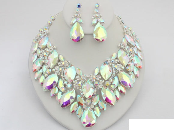 SILVER AB NECKLACE SET ( 20625 SAB )