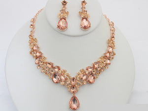 ROSE GOLD NECKLACE SET PEACH STONES ( 20627 RGPEA )