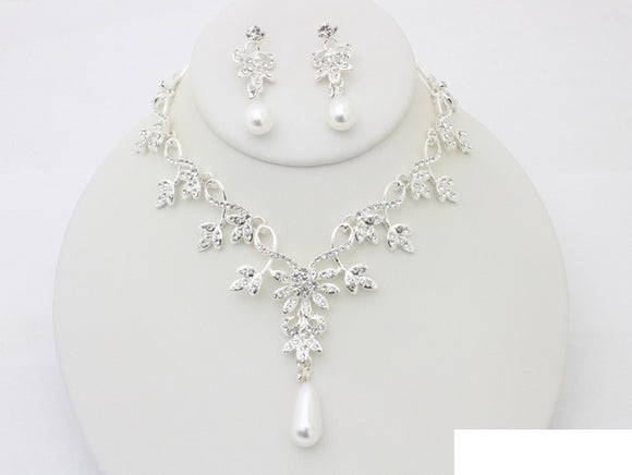 SILVER WHITE PEARL NECKLACE SET ( 20702 SWH )