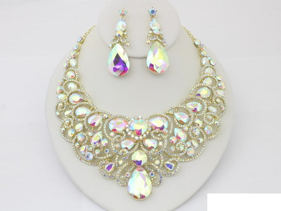 RHINESTONE NECKLACE SET ( 20707 GAB )