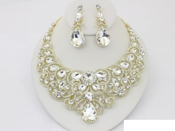 RHINESTONE NECKLACE SET ( 20707 GCRY )