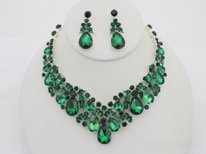 SILVER NECKLACE SET EMERALD GREEN TEARDROP STONES ( 20709 SEME )