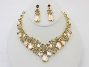 GOLD NECKLACE SET TOPAZ TEARDROP STONES ( 20709 GSA )