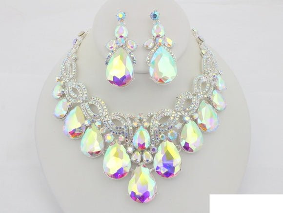 SILVER AB NECKLACE SET ( 20712 SAB )