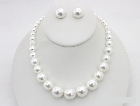 Silver White Pearl Necklace ( 20792 SWH )