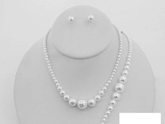 WHITE PEARL NECKLACE SET BRACELET ( 20887 SWH )