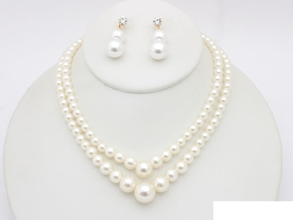 GOLD CREAM PEARL NECKLACE SET ( 20988 GCR )