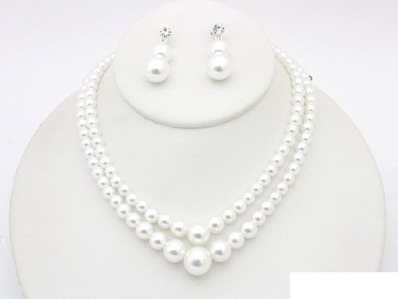 SILVER WHITE PEARL NECKLACE SET ( 20988 SWH )