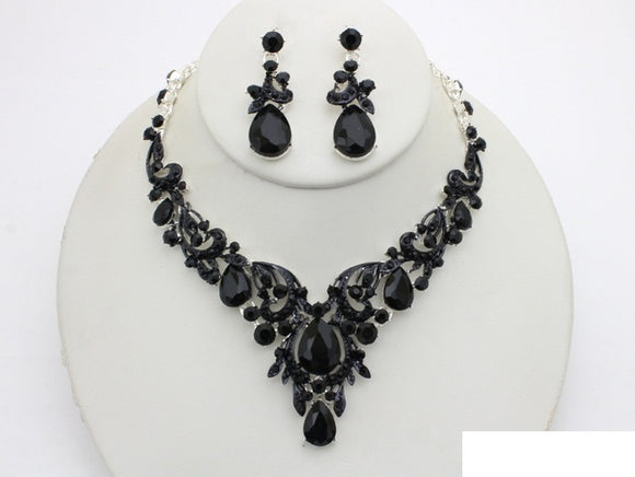 SILVER BLACK NECKLACE SET ( 20993 SBK )