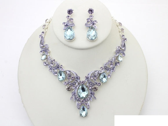 SILVER LAVENDER NECKLACE SET ( 20993 SLAME )