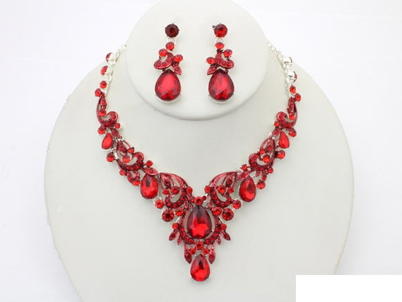 SILVER RED NECKLACE SET ( 20993 SRD )