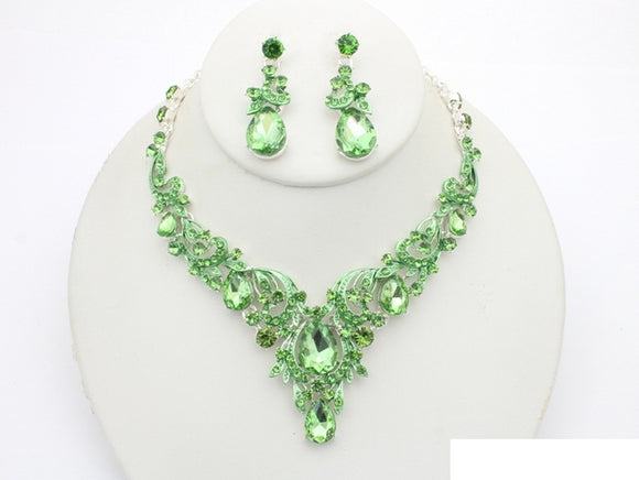 SILVER GREEN NECKLACE SET ( 20993 SLGR )