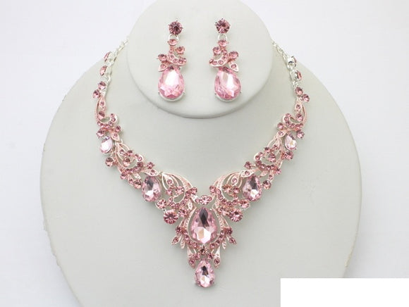 SILVER PINK NECKLACE SET ( 20993 SLROS )