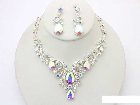 SILVER AB NECKLACE SET ( 20993 SAB )