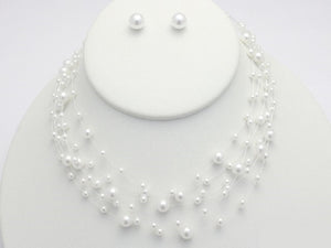 WHITE PEARL NECKLACE SET ( 3976 WH )