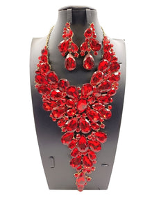 GOLD NECKLACE SET RED STONES ( 0055 2R )