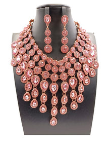 GOLD NECKLACE SET PINK STONES ( 0056 13P )