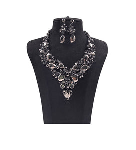 HEMATITE Rhinestone Formal Necklace Set ( 0058 16HM )