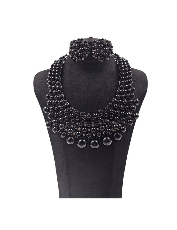 BLACK PEARL NECKLACE SET ( 0078 3BK )