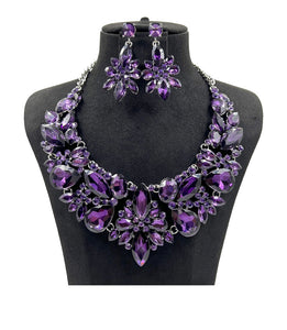 SILVER NECKLACE SET PURPLE STONES ( 0082 3U 1 )