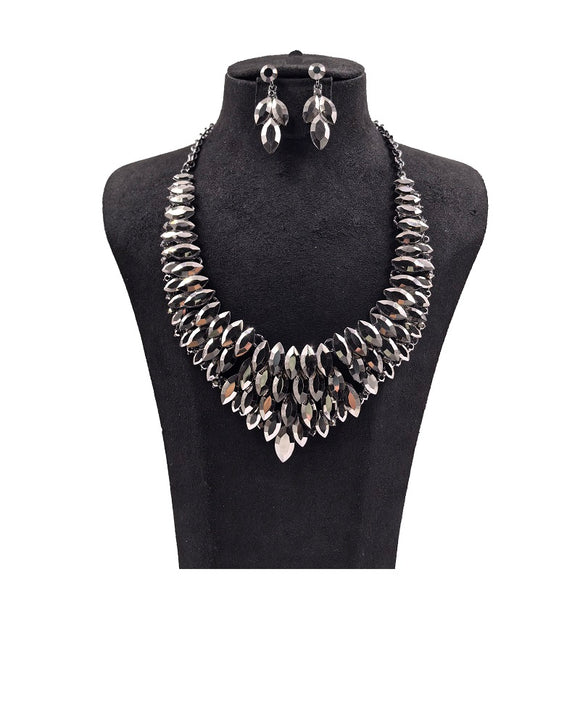 HEMATITE RHINESTONE NECKLACE SET ( 0114 16HM )