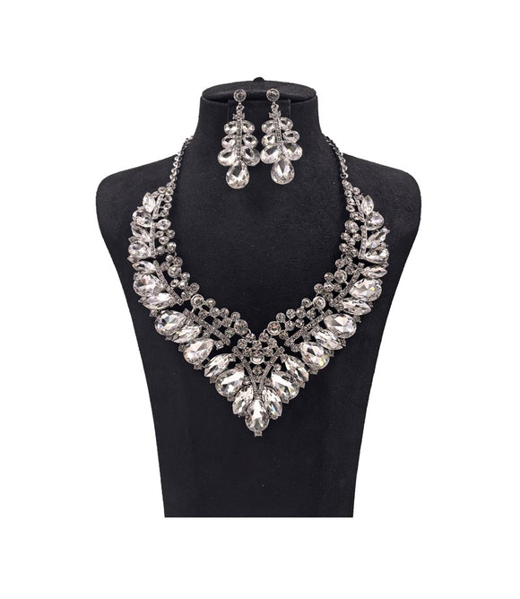 NECKLACE SET SILVER CLEAR ( 0118 3C )