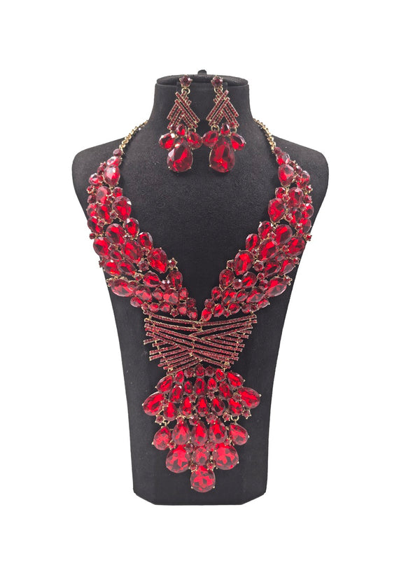 LARGE NECKLACE SET BIG STONES RED ( 0151 2R )