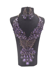 LARGE NECKLACE SET BIG STONES PURPLE ( 0151 2U )