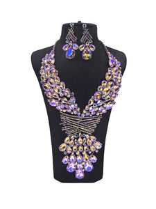 LARGE NECKLACE SET BIG STONES PURPLE AB ( 0151 3PX )