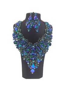 LARGE NECKLACE SET BIG STONES BLUE AB ( 0152 2BLX )