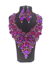 LARGE NECKLACE SET BIG STONES PURPLE AB ( 0152 2PUX )