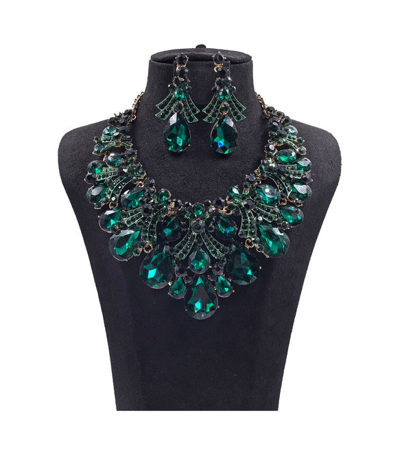 GOLD GREEN NECKLACE SET ( 0176 2G )