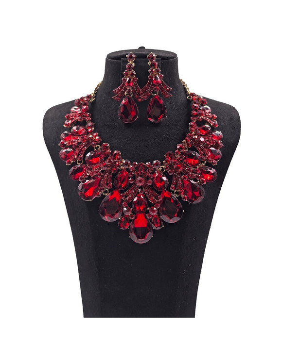 GOLD RED NECKLACE SET ( 0176 2R )