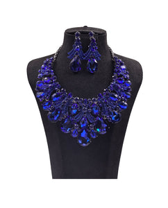 SILVER BLUE NECKLACE SET ( 0176 3S )