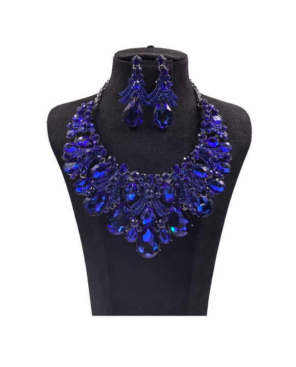 SILVER BLUE NECKLACE SET ( 0176 3S )