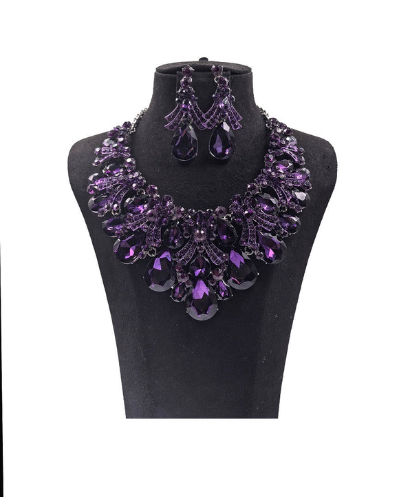 SILVER PURPLE NECKLACE SET ( 0176 3U )