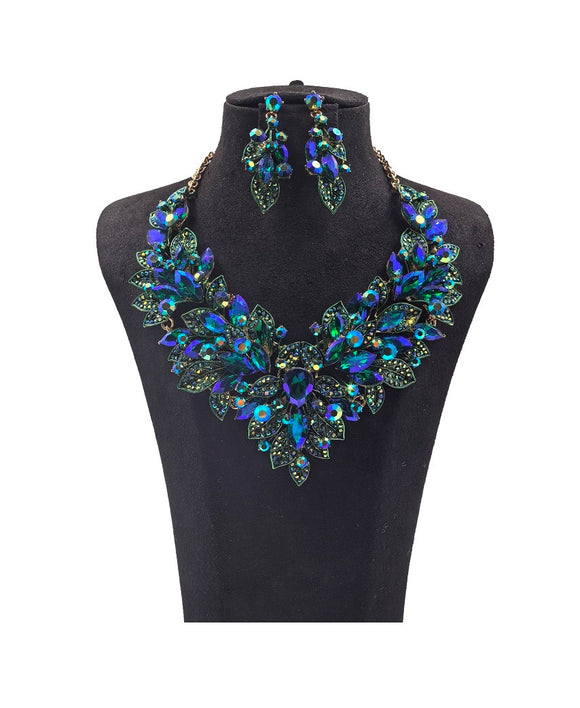 GOLD BLUE AB NECKLACE SET ( 0178 2BLX )