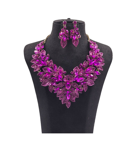 GOLD FUCHSIA NECKLACE SET ( 0178 2F )
