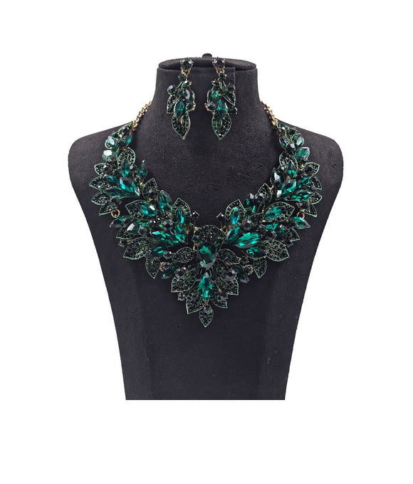 GOLD GREEN NECKLACE SET ( 0178 2G )